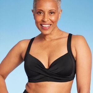 NWT Lands’ End Women’s Plus Size Black Underwire Twist Front Bikini  Top - 24W